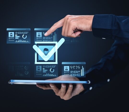 A,Hand,Interacts,With,A,Digital,Identity,Verification,Interface,,Showcasing
